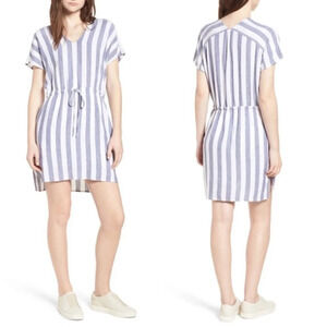 Rails Wren Vertical Stripe Dress L Blue White Mini Summer Linen Blend Sporty